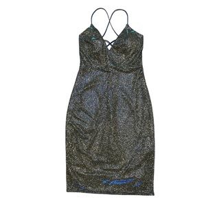 Charlotte Russe Strappy Cocktail Dress Womens S Blue Glitter Racerback Night Out